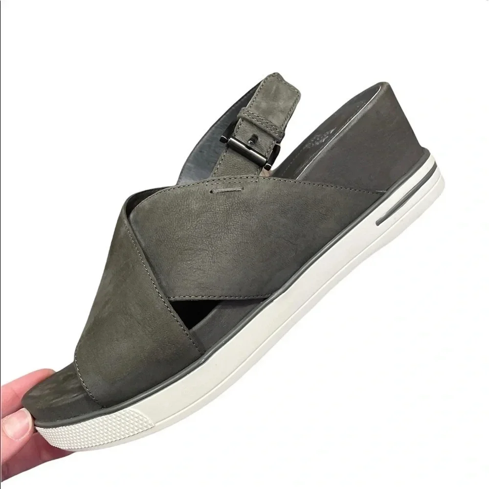 Eileen Fisher “Good” Leather Wedge Platform Sandal 8.5 Crisscross Graphite